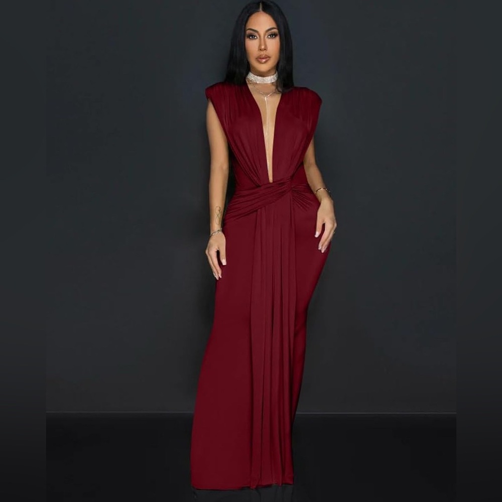 Memoriesea Women's Elegant Sleeveless Deep V Neck Maxi Dress- Size XL- BNWOT